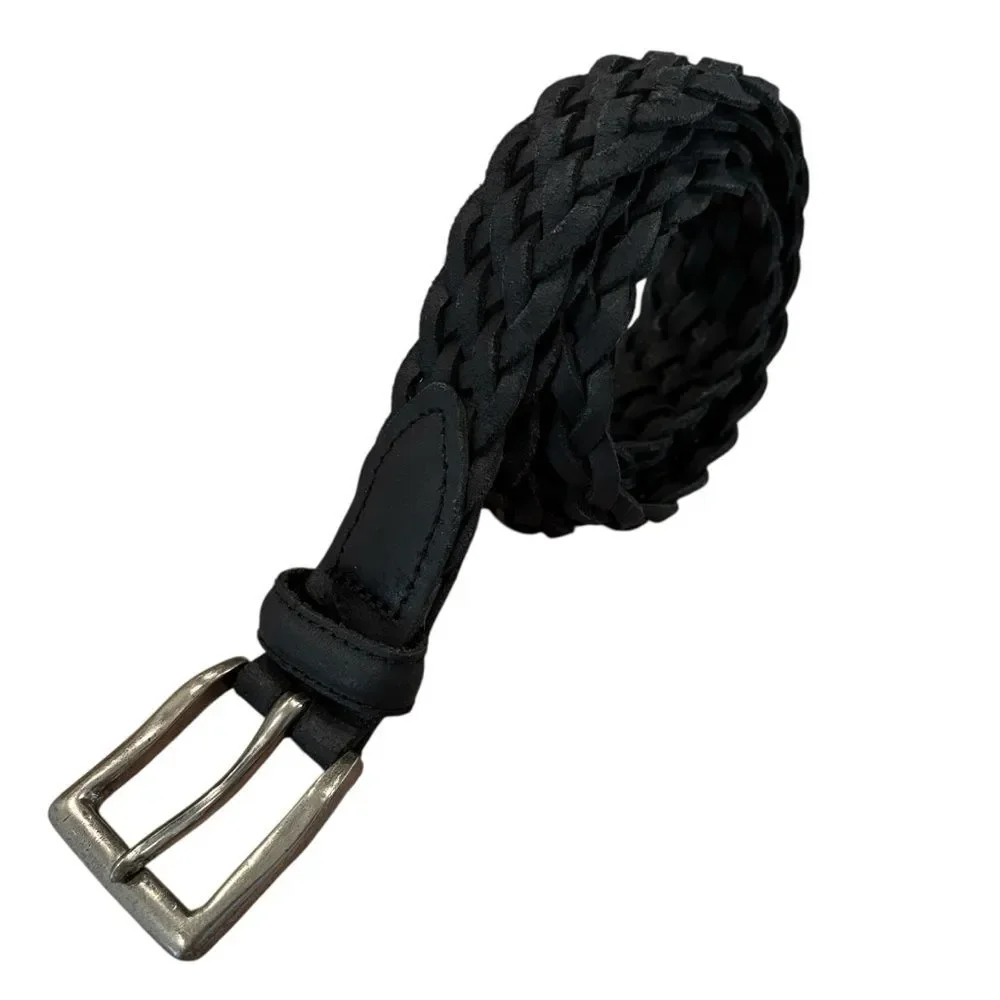 Black Braided Grunge Leather Belt Mens 38